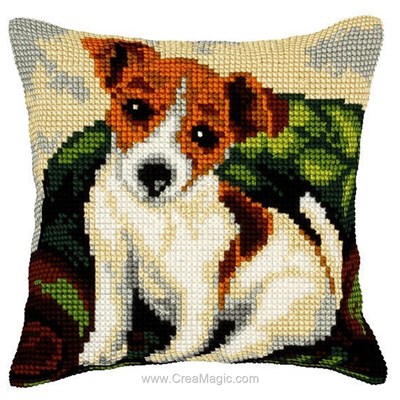 Coussin jack russel sur le canapé d'Orchidea au point de croix