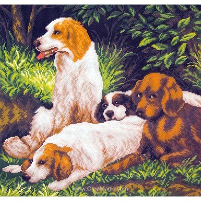 Broderie aida imprimée chien de chasse on a halt - Collection d'art