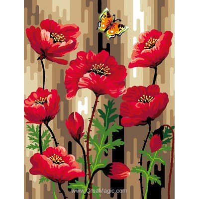 Canevas coquelicots et papillon - Mimo Verde