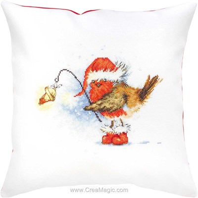 Coussin mon rouge gorge à noël à broder au point compté - Luca-S