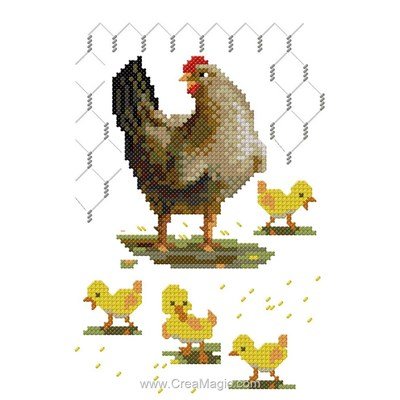 Modele mini kit au point de croix la poule et 4 poussins - Luc Création