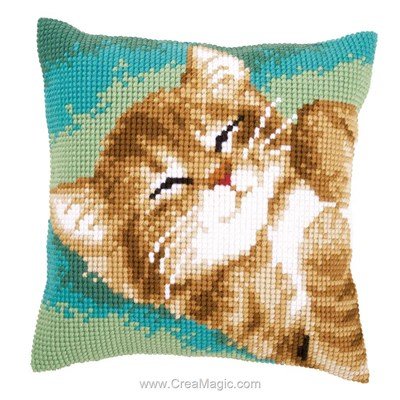 Coussin Vervaco le ronron du chat au point de croix