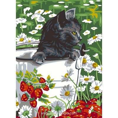 Le chat et les fraises canevas - Margot