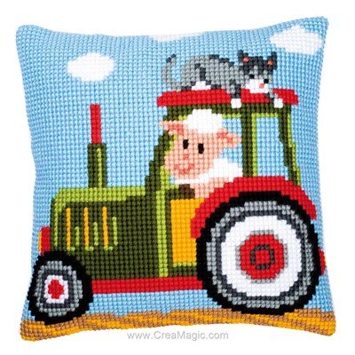 Coussin Vervaco au point de croix la ferme - le tracteur