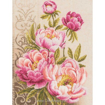 Vervaco broderie point croix pivoines avec motifs entrelacés