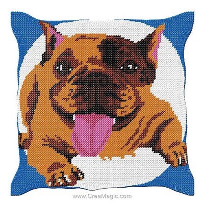 Coussin demi point bulldog couché de Luc Création