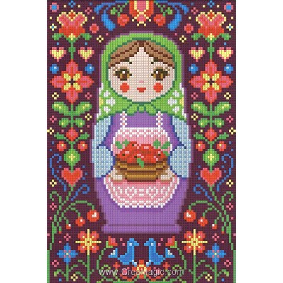 Broderie diamant poupée russe avec pommes - Diamond Painting