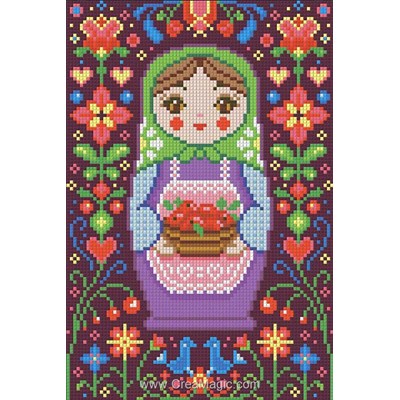 Broderie diamant poupée russe avec pommes - Diamond Painting