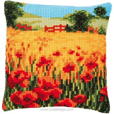 Kit coussin au point de croix paysage de coquelicots de Vervaco