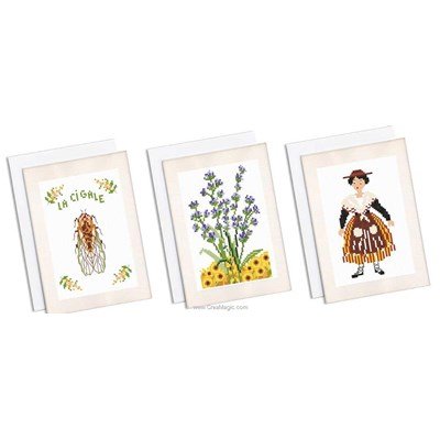 Kit carte à broder lot de 3 cartes souvenir de provence de Marie Coeur