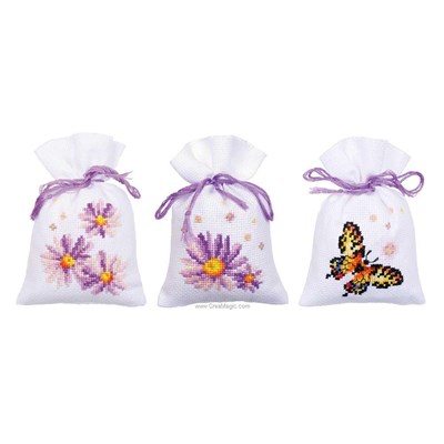 Kit sachet de senteur Vervaco à broder asters mauves - lot de 3