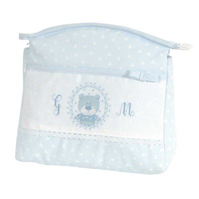 Trousse de toilette enfant à broder mon premier bonheur - bleu - DMC