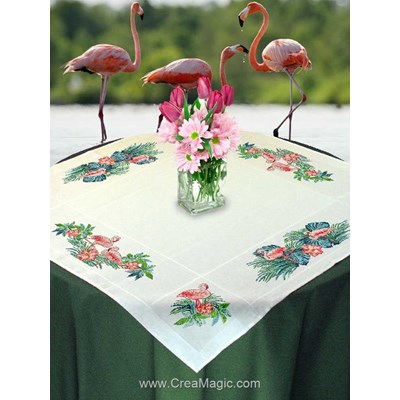 Kit nappe flamants rose à broder au point de croix - Mimo Verde