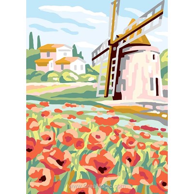 Le moulin à vent et coquelicots canevas - Collection d'art