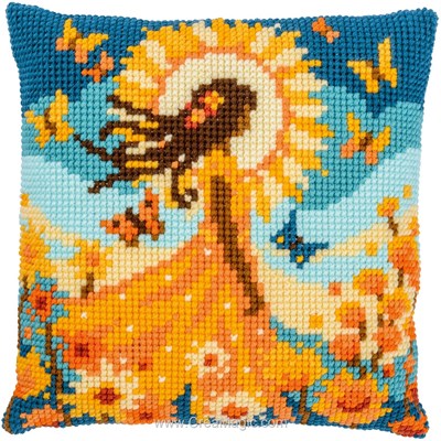 Coussins Fleurs et plantes au point de croix - Fille du soleil - Vervaco