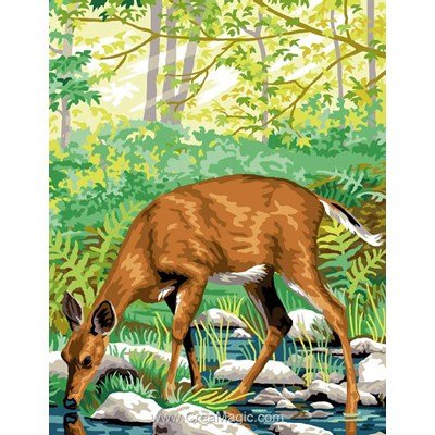 Luc Création canevas la biche dans le ruisseau