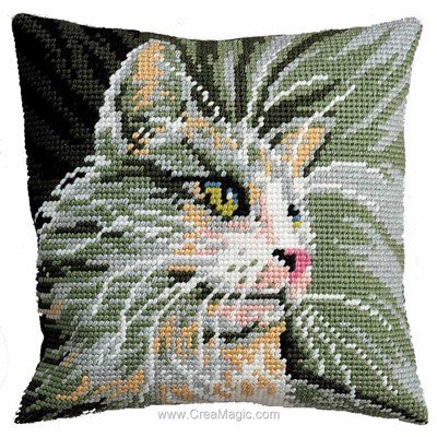 Coussin Royal Paris au demi point félin gris