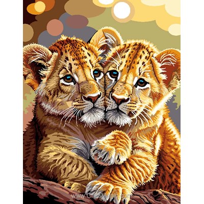 Canevas Animaux  sauvages - Câlin de lionceaux - Mimo Verde