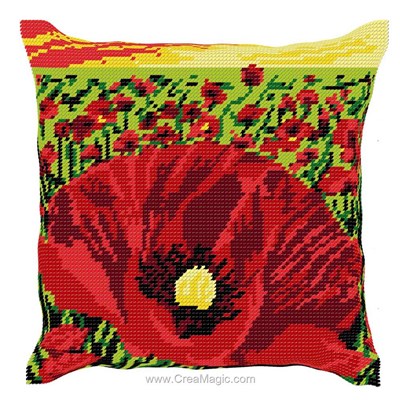 Coussin demi point coquelicots au champ - Luc Création