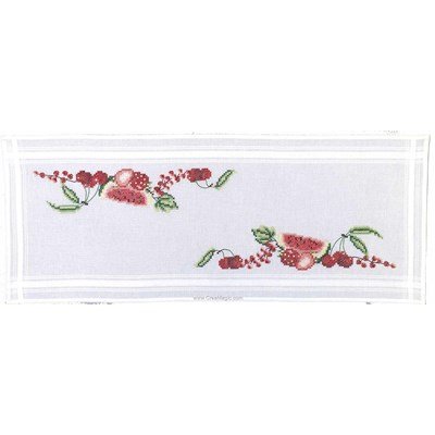 Chemin de table point de croix imprimé en kit fruits rouge à broder en broderie traditionnelle Royal Paris