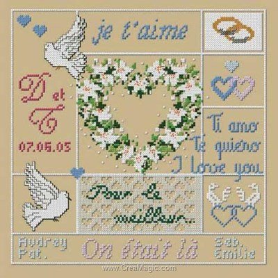 Kit broderie d'Aux 4 Points Du Monde au point de croix souvenir du jour du mariage