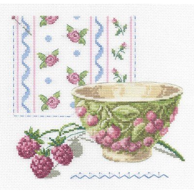 Modèle broderie au point de croix DMC le bol aux framboises