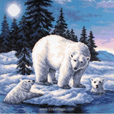 Kit broderie imprimée ours polaires sur aida de Collection d'art