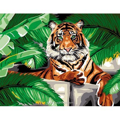Tigre sous les feuilles canevas - Luc Création