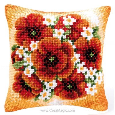 Kit coussin Vervaco au point de croix bouquet rouge