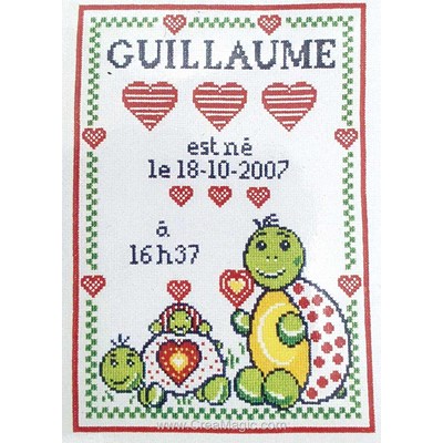 Kit broderie tableau prénom tortues et coeurs - Marie Coeur