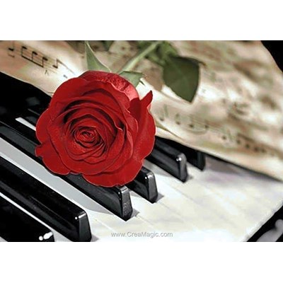 Broderie diamant la rose sur le piano - Wizardi