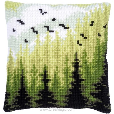 Coussin la forêt de Vervaco au point de croix