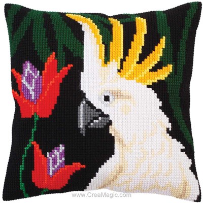 Coussin cacatoès une nuit au point de croix Collection d'art