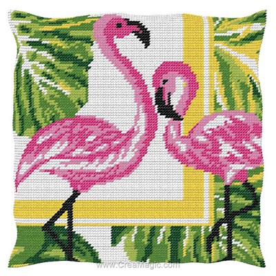 Kit coussin flamant rose au demi point - Luc Création