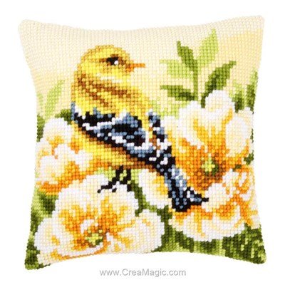 Coussin au point de croix Vervaco profil d'oiseau jaune