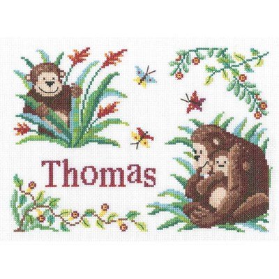 Broderie tableau de naissance les singes - DMC