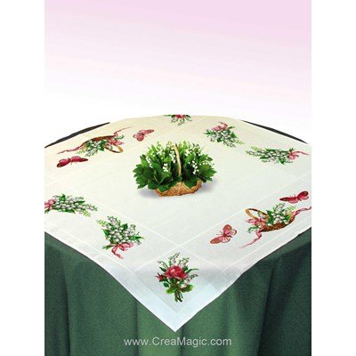 Nappe en kit Mimo Verde à broder au point de croix muguet