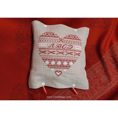Kit coussin Bleu De Chine cœur couture à broder au point compte