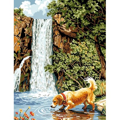 Canevas paysages - Chien à la cascade - Mimo Verde