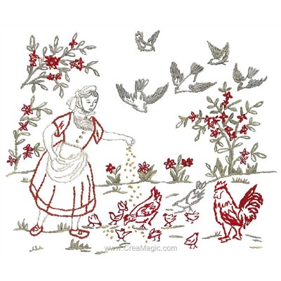 Broderie traditionnelle Au Fil De L'Ange fanchon et ses poules