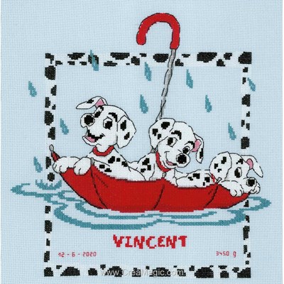 Point compté naissance Vervaco disney dalmatiens dans le parapluie rouge