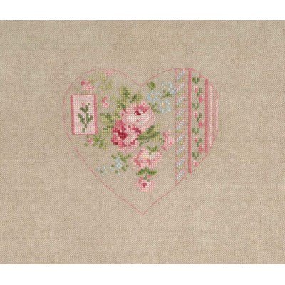 Tableau broderie point de croix cœur guirlande de roses de DMC