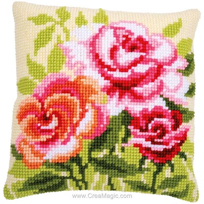 Kit coussin les 3 roses au point de croix - Vervaco