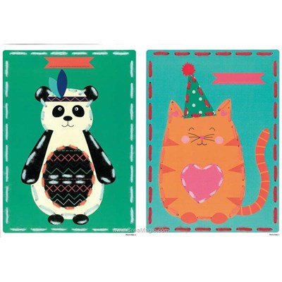 Pande et chat - lot de 2 carte perforée enfant - Vervaco