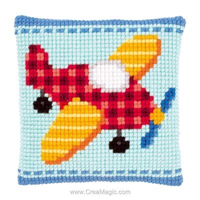 Kit coussin l'avion multicolore au point de croix de Vervaco