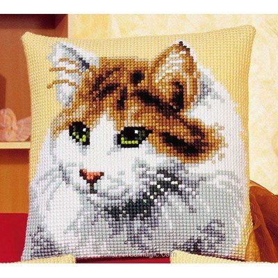 Coussin Vervaco au point de croix chat de profil