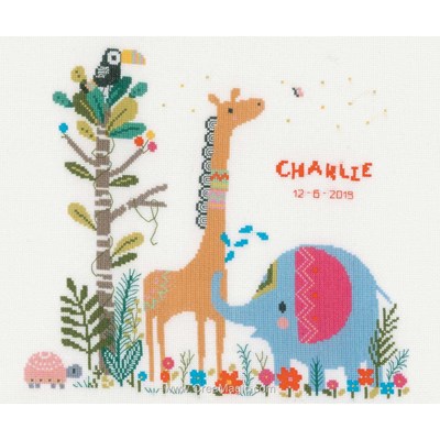 Animaux de la savane kit broderie baby naissance - Vervaco