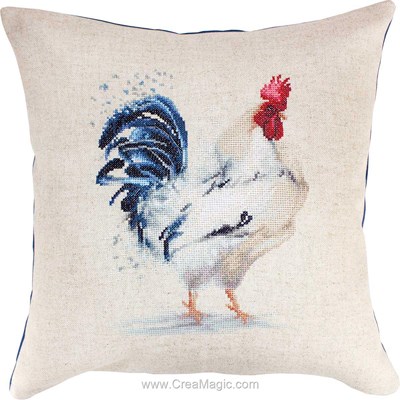 Coussin le coq blanc au point de croix compte - Luca-S LPB146