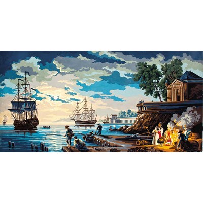 Canevas Collection d'art scène d'époque d'un port au crépuscule