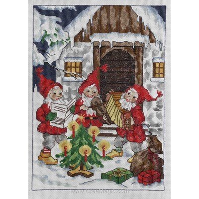 Wallhanger - santa´s playing music broderie point de croix - Anchor